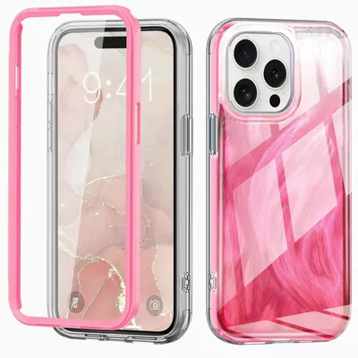 Image de Coque de protection hybride en TPU et PC pour Apple iPhone 15 Pro, motif plumes, rose