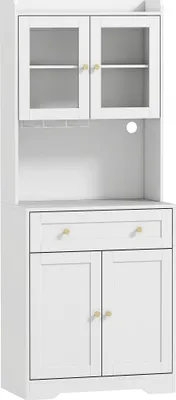 Produktbild von Küchenschrank mit Arbeitsfläche, Weinglashalter, Vorratsschrank für Küche, Esszimmer, 170 cm, MDF, Glas, Weiß