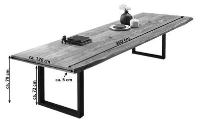 Produktbild von Esstisch Baumkante massiv Akazie natur 240 x 110 schwarz VALIN