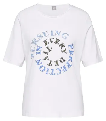 Produktbild von Rabe T-Shirt mit Paillettenmotiv, Rundhalsausschnitt, Halbarm, Weiß, Größe 48