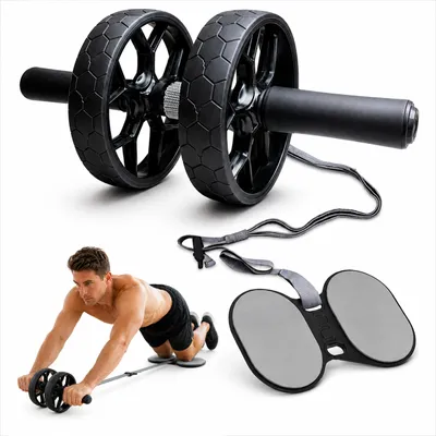 Imagen del producto de Relaxdays, rodillo abdominal, banda de soporte, alfombrilla para rodillas, 2 unidades, para entrenamiento de abdominales, antideslizante, entrenador abdominal, entrenamiento del core, color gris, Imagen generada por IA
