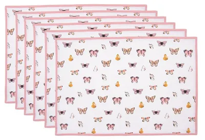 Imagen del producto de Juego de 6 individuales para mesa, 48x33 cm, color beige y rosa, de algodón, con motivos de mariposas (Clayre & Eef)