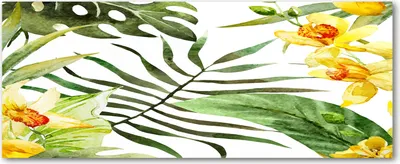 Produktbild von Tulup® Glas-Bild Wandbild aus Glas - 125x50 - Wandkunst - Wandbild hinter gehärtetem Sicherheitsglas - Dekorative Wand für Küche & Wohnzimmer  - Blumen & Pflanzen - Tropische Blumen - Gelb
