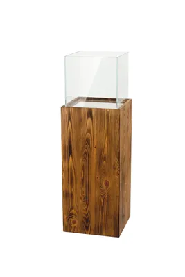 Immagine prodotto di Lanterna a colonna portacandele lanterna decorativa a colonna per soggiorno, balcone, terrazza lanterna a colonna da pavimento in legno e vetro noce alta 80 cm