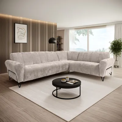 Produktbild von Beautysofa Ecksofa 295 cm, Moderne Couch, Sofa mit Schwarzen Metallbeinen - Seitenausführung: links, Polsterecke, VOLARE L - Form Hellbeige Vega 02