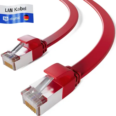 Produktbild von hb-digital Patch Kabel 0.5m Cat7 Netzwerkkabel cat 7 flach RJ45 Kabel Kupfer bis zu 10 Gbit/s U/FTP PVC rot
