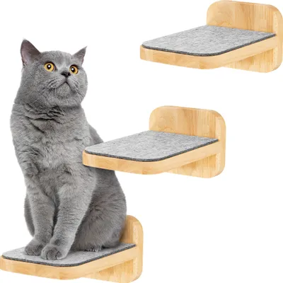 Produktbild von HAPPYPET Katzentreppen 3er-Set - Designer Kletterwand Katzen, Katzentreppe mit Filzbezug, Katzenleiter, Katzenwand zum Klettern, Größe M 22 x 15 cm