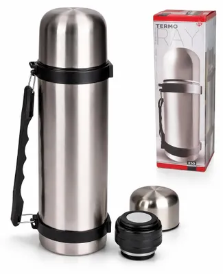 Productafbeelding van Thermosfles 850 ml RVS – Dubbelwandig – Inclusief Beker – Lekvrij – Voor Koffie & Thee – Zilver/Zwart