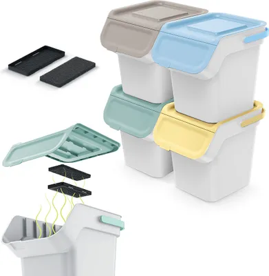 Immagine prodotto di Set di 4 cestini per rifiuti Sistema di differenziazione dei rifiuti Kaddi Q plastica