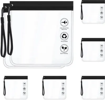 Produktbild von Set aus 7 transparenten wasserdichten Reißverschlüssen für Flüssigkeiten in Handgepäck