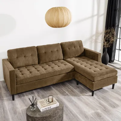 Produktbild von riess-ambiente Retro Ecksofa STOCKHOLM 220cm hellbraun Cord Federkern 3-Sitzer Eckcouch Sofa