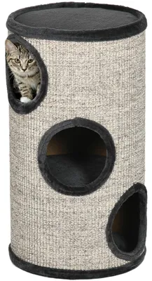 Produktbild von Kratztonne für Katzen, 3 Ebenen Kletterturm, Sisalseil Kratzbaum, Hellgrau | 38 x 38 x 70 cm | bis 5 kg | Spanplatte Plüsch