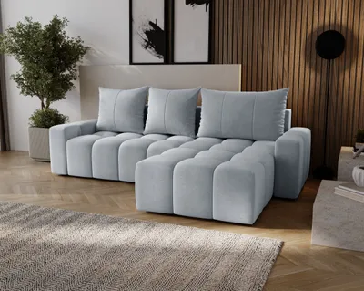 Image de Canapé d'angle avec fonction sommeil Wilson - Canapé d'angle 255 cm, Canapé avec coffre de lit - droite, Gris clair (Amor Velvet 4318)