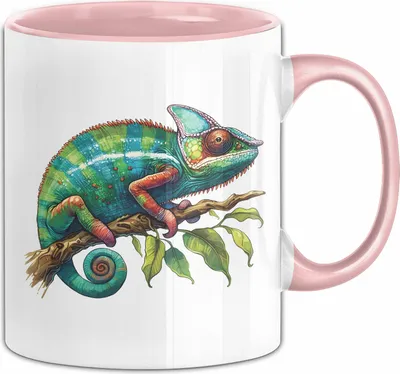 Produktbild von Aquarell Chamäleon Tasse Geschenk  (Rosa)