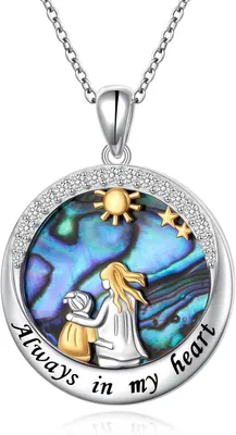 Produktbild von Halskette Mutter-Tochter, 925 Sterling Silber, Abalone Muschel Anhänger, mit Gravur, für Frauen