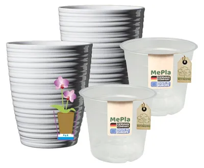 Produktbild von MePla - 2 Stück - Orchideekübel Bergamo Lasur ø 13 weiss + Planztopf Orchidee ø 12