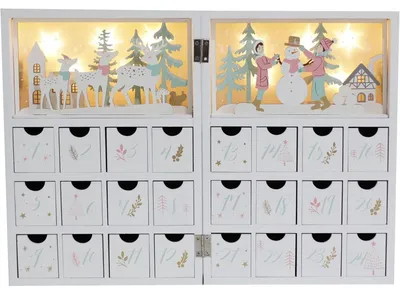 Productafbeelding van Adventskalender van hout met 24 lades, voorzien van LED-verlichting, om te vullen