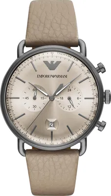 A close-up studio shot of an Emporio Armani watch.