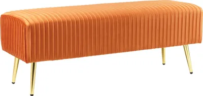 Zdjęcie produktu dla BELIANI Ławka tapicerowana pomarańczowa welurowa złote metalowe nogi 118 x 40 cm siedzisko do sypialni salonu przedpokoju styl glamour