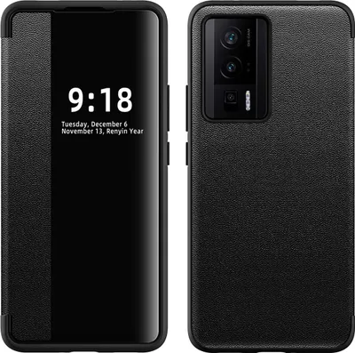 Image de Etui pour Xiaomi Redmi K60 Pro étui fin en cuirPolyuréthaneavec fenêtre d'affichage noir