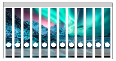 Produktbild von Wallario Ordnerrücken Sticker, selbstklebend für schmale Ordner, 12 Stück, Motiv Polarlichter über Gebirge