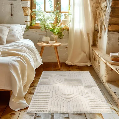 Produktbild von Homebyhome Hochflor Teppich Wohnzimmer Skandinavische Boho Design 3D Optik Teppich Shaggy Flauschig Weich, Grösse: 80x150 cm
