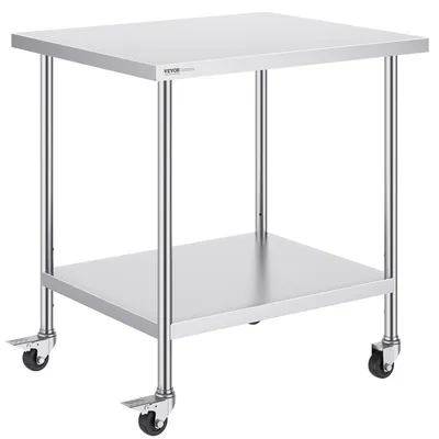 Zdjęcie produktu dla Stół roboczy ze stali nierdzewnej, stół przygotowawczy do zastosowań komercyjnych, wymiary 30 x 36 cali, z 4 kółkami