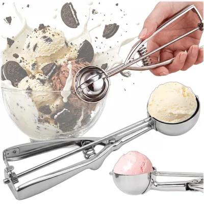 Produktbild von KRUMAD Eisportionierer Edelstahl mit Auslöser, Eislöffel für Eiscreme und Keksteig, Eiskugelformer mit Federmechanismus