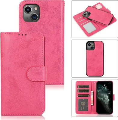 Produktbild von Mobigear Wallet iPhone 13 Mini Hülle Abnehmbare 2in1 Klapphülle Geldbörse - Magenta