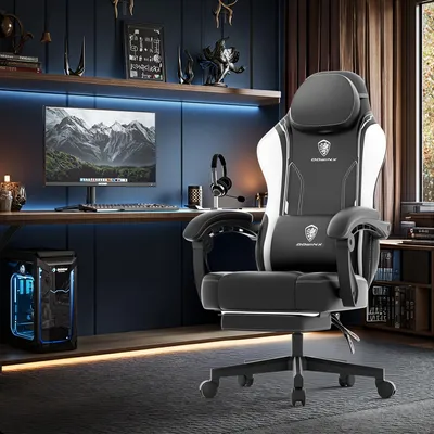Productafbeelding van Gamingstoel - Bureaustoel - Speelstoel - Recliner - Ergonomische Stoel - Zwart-Wit - Met Voetsteun