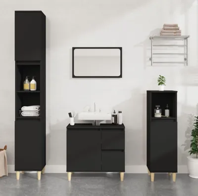 Produktbild von 2024 Moderne Badezimmerschränke Badschrank Schwarz 65x33x60 cm Holzwerkstoff 979405