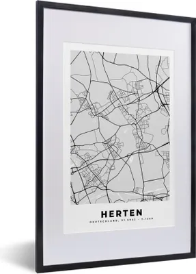 Produktbild von MuchoWow® Gerahmtes Poster Karte - Stadtplan - Deutschland - Hirsch - Karte 40x60 cm - Poster mit Schwarzem Bilderrahmen Wandposter Rahmen Foto Bilder - Poster in Rahmen