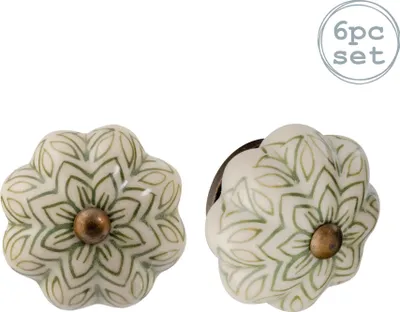 Produktbild von Nicola Spring Floral Keramik-Möbelknöpfe – Olivgrün – 6er-Pack