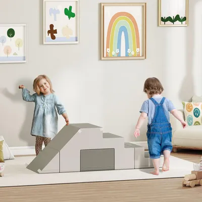 Produktbild von Kletter- und Rutschspielzeug für Kinder, umgestaltbares Softbausteine-Set aus EPE-Schaum mit Kunstleder, fördert Motorik und Koordination, leicht zu reinigen, Grau, 86 x 49 x 47 cm
