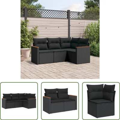 Produktbild von The Living Store 4-tlg. Garten-Sofagarnitur mit Kissen Schwarz Poly Rattan