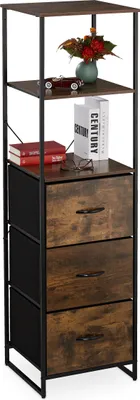 Immagine prodotto di Scaffale Relaxdays Vintage, 3 cassetti, 3 ripiani, design industriale, L x P x A: 155 x 43 x 42,5 cm, scaffale da terra, nero/marrone