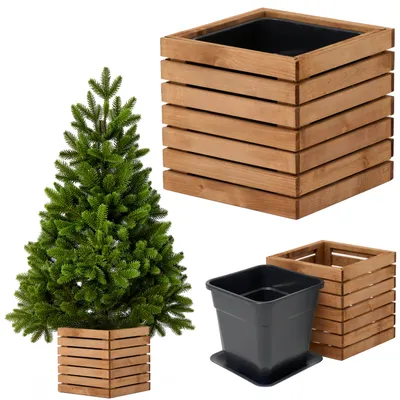 Produktbild von Holzblumentopf für Weihnachtsbaum 1,5 m Wetterfester Blumenkasten 36 x 36 x 35 cm mit 18 L Einsatz für lebende Weihnachtsbäume