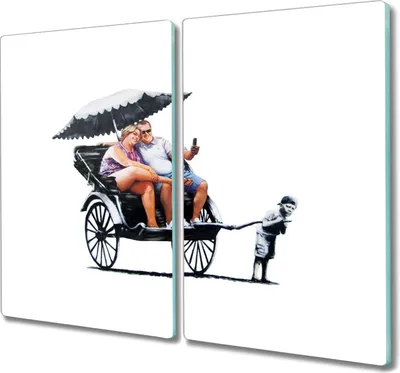 Produktbild von Coloray Hackbrett Küchenbrett Kochplattenabdeckung Schneidebrett Herdabdeckplatte 2x30x52 cm - Rikscha Banksy