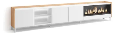Immagine prodotto di Mobili TV effetto legno Bianco Rovere 315x35x61cm camino effetto fuoco