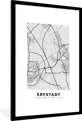 Produktbild von MuchoWow® Gerahmtes Poster Deutschland - Stadtplan - Erfstadt - Karte 60x90 cm - Poster mit Schwarzem Bilderrahmen Wandposter Rahmen Foto Bilder - Dekoration - Wandposter Wohnzimmer - Hochwertig
