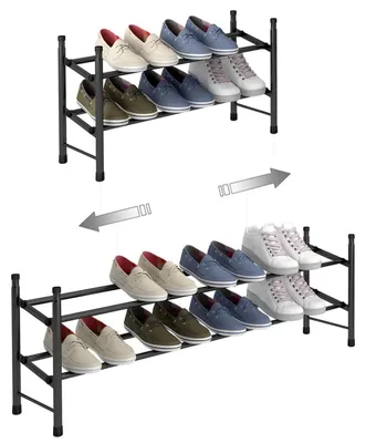 Zdjęcie produktu dla Wysuwana półka na buty, 2 poziomy, do 12 par butów, możliwość układania w stos, metal, 62-114 x 22 x 35 cm, kolor czarny