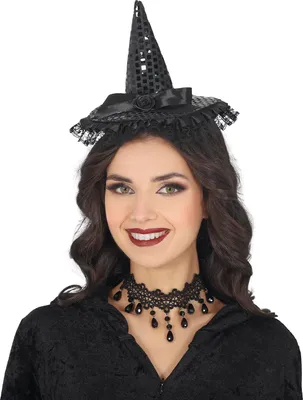 Produktbild von Hexe Glamouröser Minihut Haarreif Magischer Halloween Glitzer Accessoire, Farbe: Schwarz