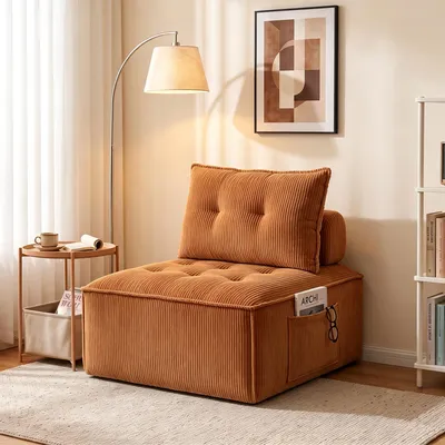 Produktbild von Modulsofa Sessel aus Cord mit Tiefsitz, Bodensofa mit Seitentasche und abnehmbarer Rückenlehne