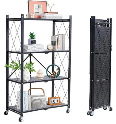 Immagine prodotto di Scaffale portaoggetti con ruote - Pieghevole - 4 livelli - 71,5 x 39,5 x 124 cm - Nero