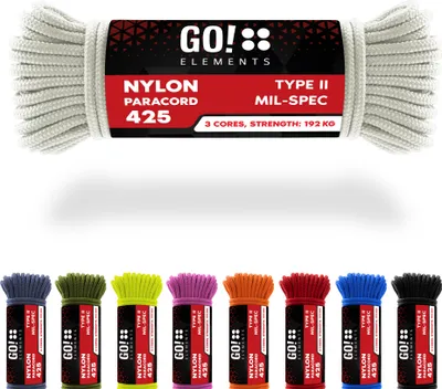 Produktbild von GO!elements 15m Paracord Seil aus reißfestem Nylon - 3mm Paracord 425 Typ II max. 192kg - Schnüre als Outdoor Seil, Allzweckseil, Survival Seil, Armband, Hundeleine, Nylonschnur, Farbe: Weiß
