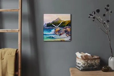 Produktbild von Coloray Hodiny Unikátní 30x30 cm  Tiché hodiny Pro obývací pokoj a kuchyň Nástěnné hodiny Plátno Bílé ručičky hodin - Malování mořského lesa