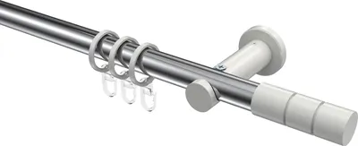 Produktbild von Interdeco Gardinenstange / Vorhangstange Chrom / Weiß, Typ Platon Elanto (Rillenzylinder), 20 mm Ø 1-läufig, 140 cm
