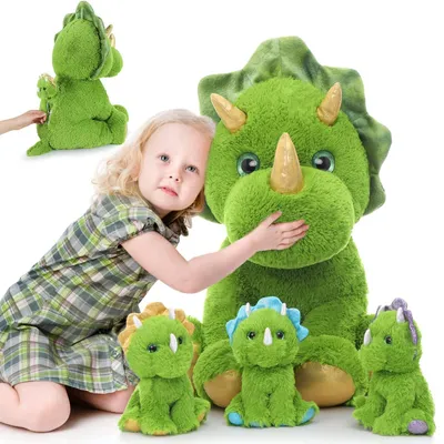 Immagine prodotto di Peluche Triceratopo con 3 cuccioli di dinosauro - 62 cm