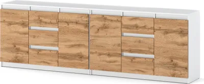 Zdjęcie produktu dla Komoda Szafka Nowoczesna 6 Szuflad Biała Dąb Wotan Skandynawska 240Cm Salon