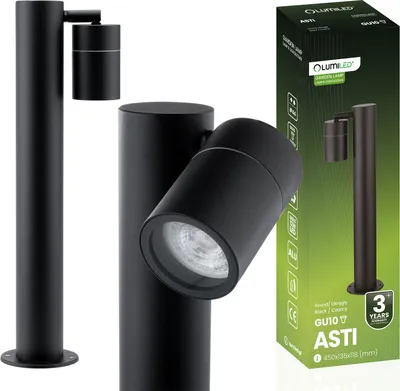 Produktbild von LUMILED Pollerleuchte Außenstehleuchte Stehlampe Außenleuchte Spot Wegeleuchte Gartenleuchte Wegelampe 45cm IP44 schwarz GU10 Fassung verstellbar